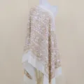 Elegant gold thread paisley embroidered scarf, warm ethnic style cashmere blend shawl for women. - Milky White