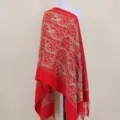 Red gold paisley embroidered cashmere feel winter warm shawl tassel wrap scarf for women - Red