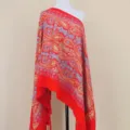 Red paisley gold embroidered cashmere feel women shawl scarf winter warm cape cloak. - Red