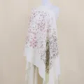 Dicker warmer Damen Kaschmir-Imitat Schal mit elegantem Paisley Blumenstickerei Muster. - Milchweiß