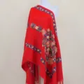 Red ethnic embroidered long shawl scarf, warm imitation cashmere cape for winter gift. - Red