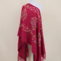 Embroidered imitation cashmere shawl scarf with fringe ethnic style winter warm cape detail. - Burgundy