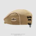 Kids cotton beret hat autumn khaki flat cap stylish adjustable strap baby cap variant - 50cm Adjustable Fit For 1-3 Years / Side K Letter - Khaki