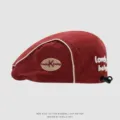 Trendy kids cotton beret hat, stylish red flat cap with cute embroidery for baby boys and girls. - 50cm Adjustable Fit For 1-3 Years / Side K Letter - Wine Red