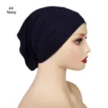 Close-up detail of the solid color modal wide-brim undercap in navy blue, soft and stretchy. - #4 Navy