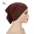 Solid color modal wide brim base cap, soft breathable elastic tube headscarf detail view. - #10 Coffee