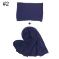 Einfarbig Baumwolle Jersey Damen Schal und Innere Kappe Set Dunkelblau Weicher Hijab neu - Dunkelblau