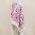 Sjaal Imitatie Kasjmier Borduurwerk Bloemen Etnische Stijl Franjes Winter Warm Omslagdoek - Melkwit