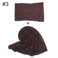 Einfarbig Baumwolle Modal Damen Schal und Unterziehkappe Set, weiche braune Hijab Kombination. - Dunkelbraun