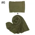 Einfarbiger Baumwoll Modal Damen Schal und Unterziehkappe Set, weich und bequem. - Olivgrün