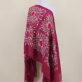 Embroidery cashmere feel winter shawl, colorful sunflower pattern warm women fashion scarf. - Burgundy