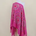 Rose Red Faux Cashmere Sunflower Embroidered Shawl Scarf Ethnic Fringe Winter Warm - Rose Red