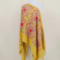 Imitation cashmere sunflower embroidered scarf shawl variant view, stylish ethnic design. - Yellow