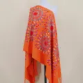 Orange imitation cashmere sunflower embroidered shawl cape ethnic style winter warm scarf. - Orange