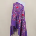 Purple cashmere-feel embroidered sunflower shawl, ethnic style tassel cape scarf for women. - Purple