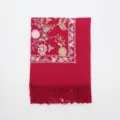 Sciarpa scialle calda invernale da donna effetto cashmere con delicato ricamo di foglie di ginkgo. - Borgogna
