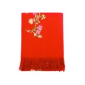 Red imitation cashmere scarf women winter floral embroidery shawl warm thick fringe wrap - Red