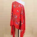 Roter weicher bestickter Schal mit Pflaumenblüten, warmer ethnischer Winterschal für Damen - Rot / 200cm