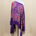 Lila bestickte Kaschmir-Imitat Schal, ethnischer Stil Sonnenblume warme Damen Umhang. - Lila