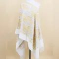 Echarpe Effet Cachemire Blanche Avec Broderie Paisley Doree Chale Epaisse Chaud Hiver - Blanc
