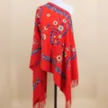 Roter Kaschmir-Imitat Schal mit Paisley-Bestickung, ethnischer Stil, warmer Winterschal Variante. - Rot