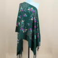 Dunkelgrüne bestickte Kaschmir-Imitat Schal Winter warme ethnische Stil Schal 330g - Grün / 200cm
