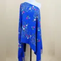 Damen Winter royalblau bestickte Blumen Kaschmir-Gefuehl Schal Tuch mit Quasten warm neu - Blau / 200cm