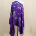Purple cashmere-feel shawl scarf with floral embroidery and elegant ethnic fringe design. - Purple / 200cm