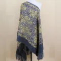 Foulard châle effet cachemire gris foncé brodé motif cachemire doré pour femme hiver. - Gris