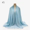 Light blue crinkled hijab detail, textured TR cotton fabric with raw fringe edge design. - Geometric #5