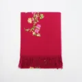 Bufanda de cachemira sintética fucsia con bordado floral, elegante chal de invierno. - Burdeos