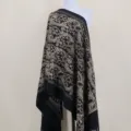 Black cashmere-feel shawl with gold paisley embroidery, elegant ethnic warm winter cape. - Black