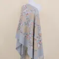 Light blue floral embroidered imitation cashmere shawl winter warm fashion tassel scarf wrap. - Light Gray