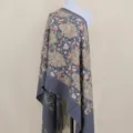 Grey blue floral embroidered imitation cashmere shawl scarf variant, warm winter cloak. - Dark Gray
