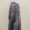Dicke warme Damen Schal Kaschmir-Gefühl Paisley Blumen bestickte ethnische Fransenstola - Grau