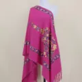 Pink Embroidered Cashmere Feel Shawl Scarf with Tassels Floral Warm Winter Cape Gift - Rose Red