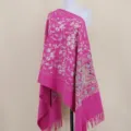 Thick cashmere feel winter women shawl ethnic paisley floral embroidered fringe fashion scarf. - Rose Red