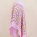 Pink cashmere feel embroidered floral scarf shawl with tassels for winter fashion warmth - Bright Pink