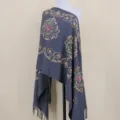 Ethischer bestickter Kaschmirgefühl Schal warmer Winter Quaste Cape ethnischer Stil - Dunkelgrau