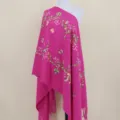 Faux cashmere bright pink floral embroidered tassel shawl long scarf warm cape wrap - Rose Red