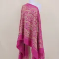 Pink paisley embroidered cashmere feel shawl wrap elegant ethnic cloak for women. - Rose Red