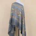 Grauer Kaschmir-Gefühl Kaschmir Schal mit Paisleymuster, ethnischer warmer Winter Damenumhang. - Dunkelgrau