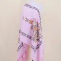 Pink embroidered imitation cashmere shawl, elegant floral winter warm scarf variant style. - Bright Pink