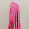 Pink cashmere feel floral embroidered shawl scarf warm winter ethnic cape for women - Watermelon red
