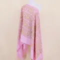 Pink cashmere feel paisley embroidered scarf, ethnic style warm women cloak shawl 330g - Bright Pink