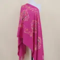 Fuchsia embroidered cashmere feel shawl, ethnic winter warm tassel cape scarf variant. - Rose Red