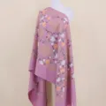 Elegant purple embroidered cashmere-feel shawl scarf with floral vines for women warm winter - Lotus Pink