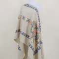 Beige embroidered cashmere feel shawl ethnic floral winter warm scarf cape variant - Khaki