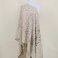 Thickened cashmere-feel women shawl, elegant floral embroidery winter warm scarf cape. - Khaki