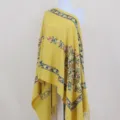 Yellow cashmere-feel embroidered scarf winter warm ethnic floral shawl elegant gift wrap - Yellow
